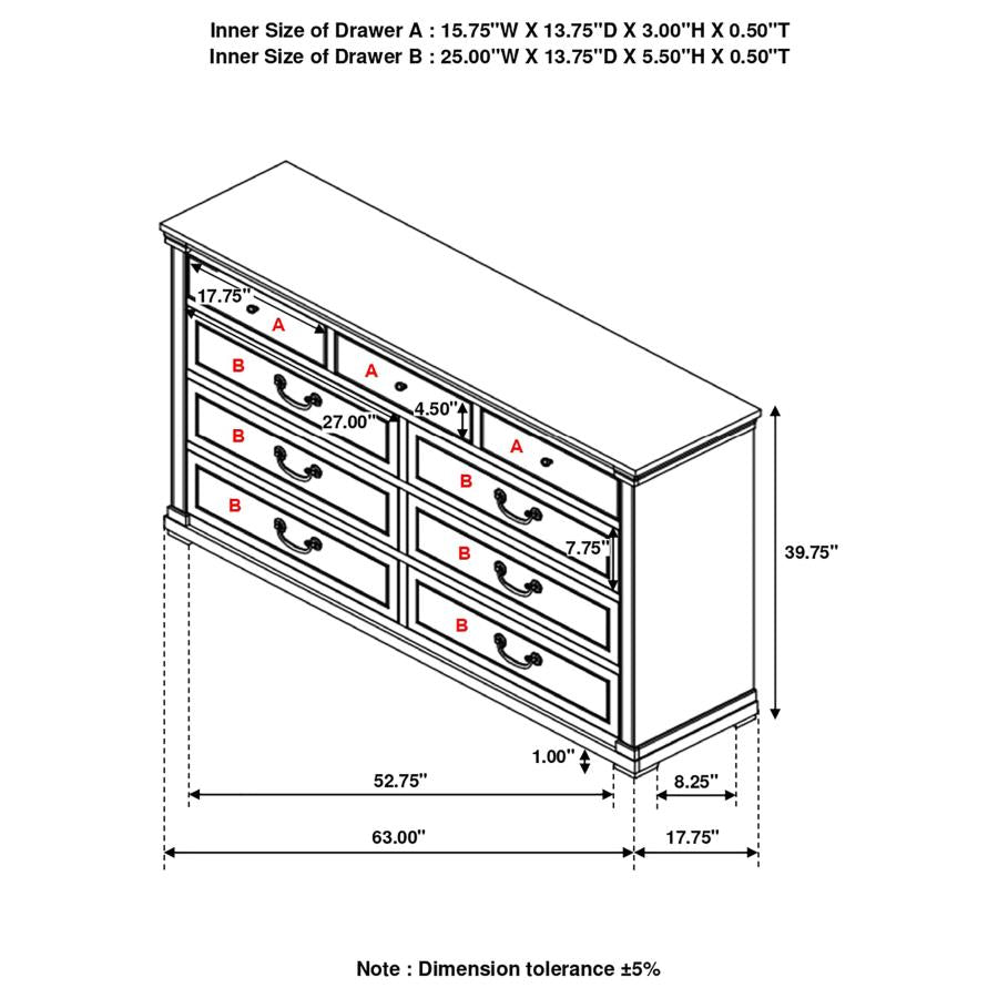 Hillcrest 9-drawer Dresser Dark Rum and White