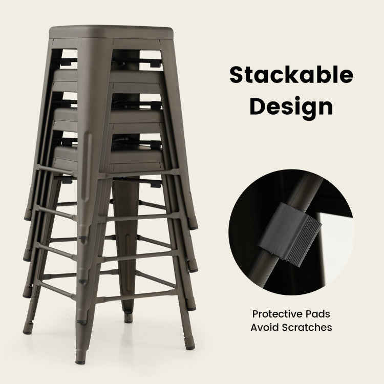 24 Inch Set of 4 Tolix Style Counter Height Barstool Stackable Chair