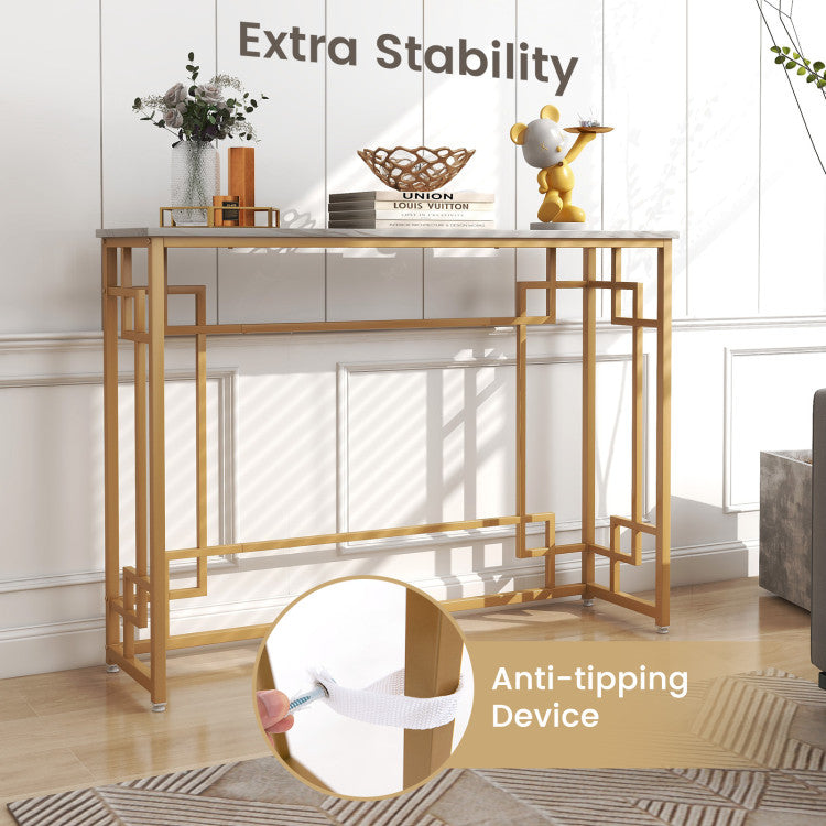 Modern Console Table with Geometric Frame and Faux Marble Tabletop