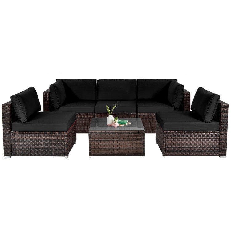 6 Pieces Patio Rattan Furniture Set with Cushions