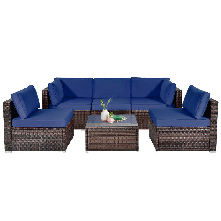 6 Pieces Patio Rattan Furniture Set with Cushions