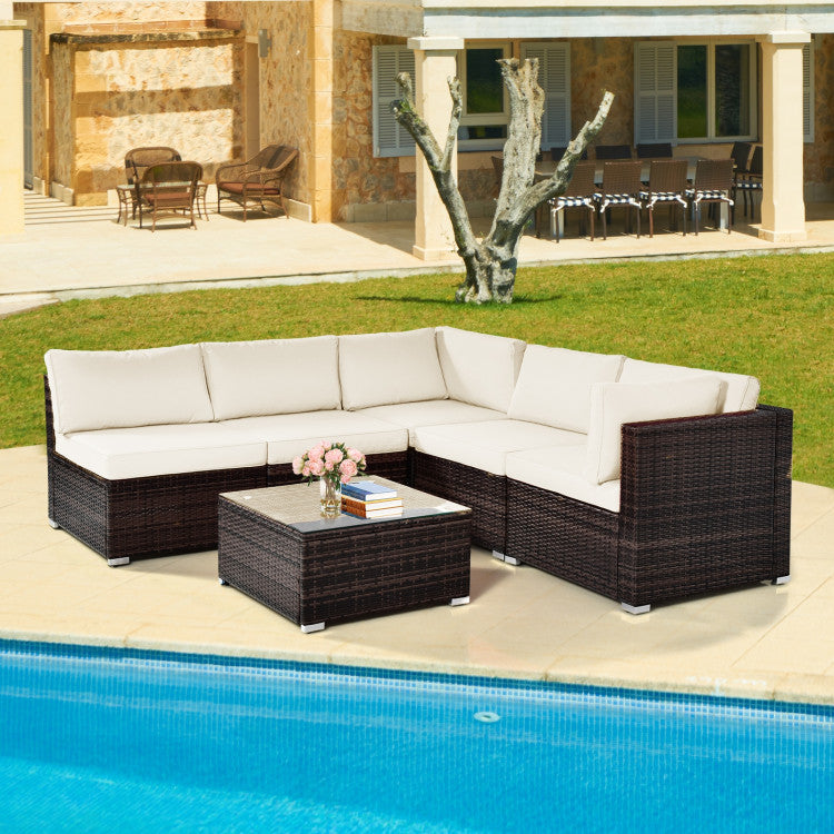 6 Pieces Patio Rattan Furniture Set with Cushions