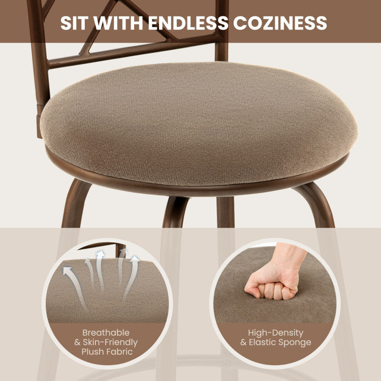 2 Pieces Swivel Plush Fabric Cushioned Bar Stool Set