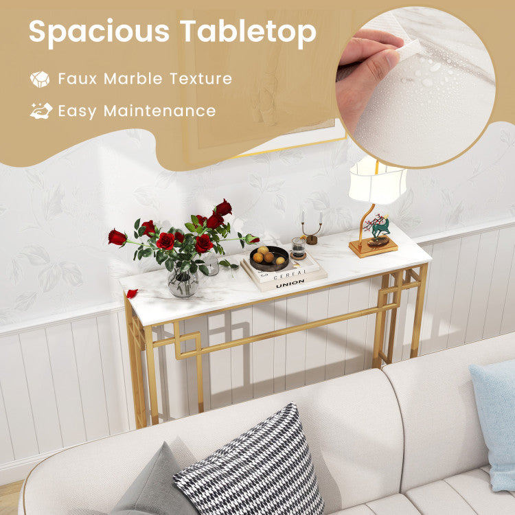Modern Console Table with Geometric Frame and Faux Marble Tabletop