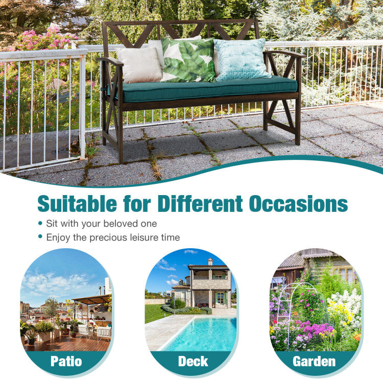 Outdoor Garden Bench with Detachable Sponge-Padded Cushion