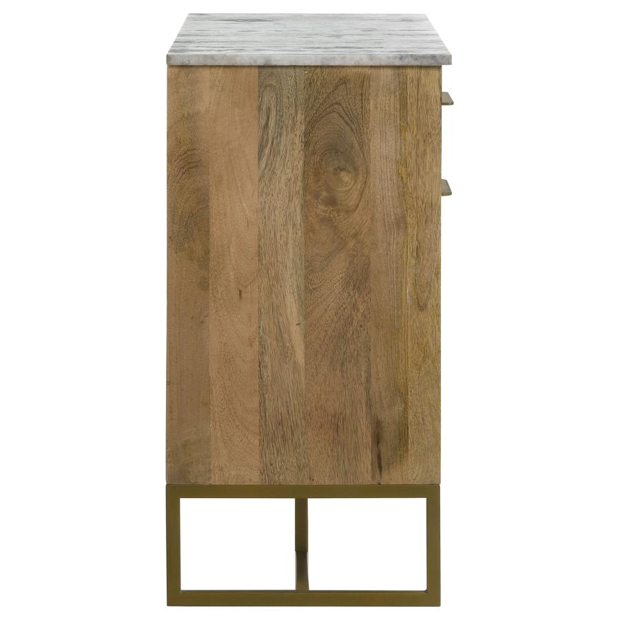 Keaton 2-Door Accent Cabinet With Marble Top Natural And Antique Gold