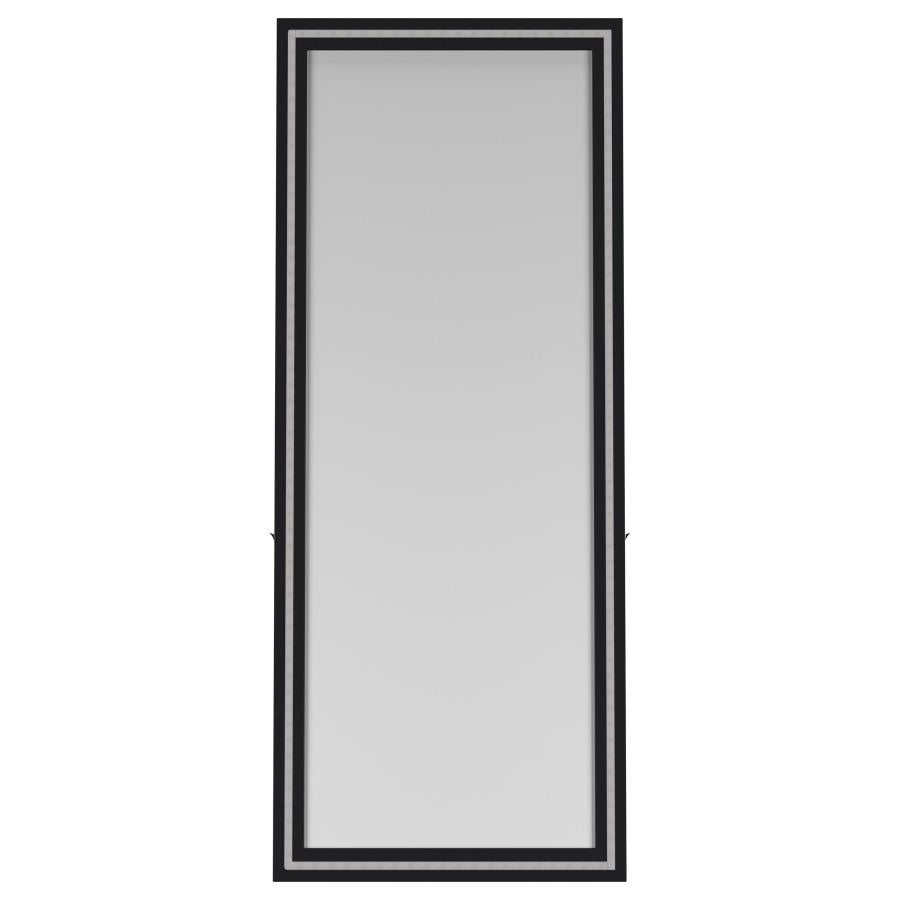Windrose Full Length Floor Standing Tempered Mirror with LED Lighting Black