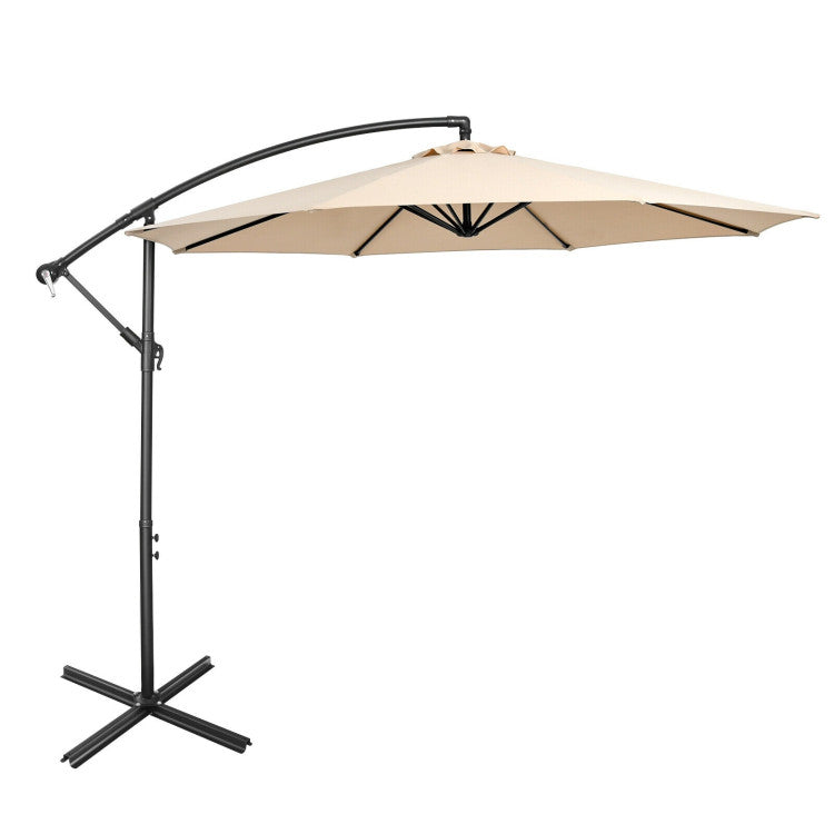 10 Feet Offset Umbrella with 8 Ribs Cantilever and Cross Base
