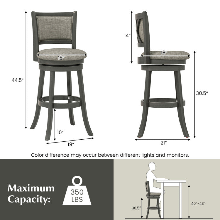 Swivel Bar Stools Set of 2 with Soft-padded Back and Seat