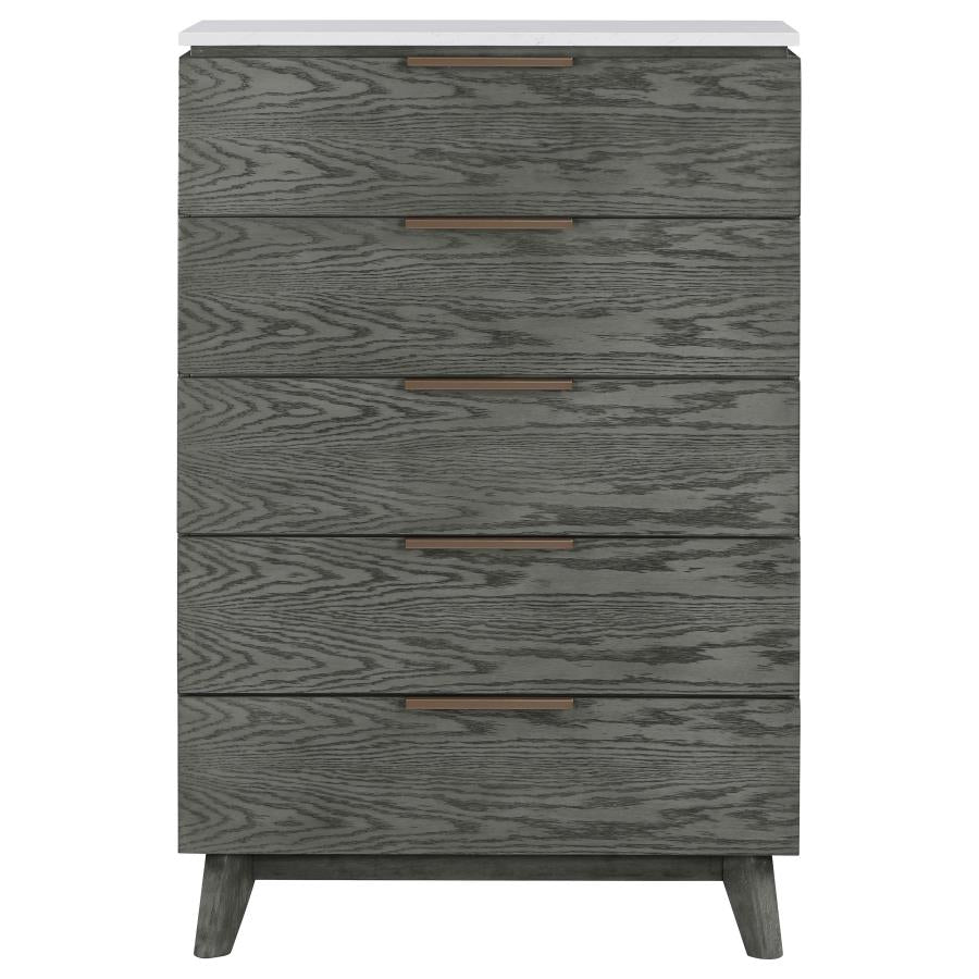 Nathan 5-piece Bedroom Set White Marble and Grey