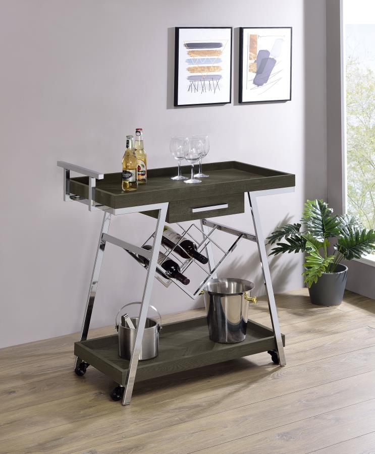 Kinney 2-tier Bar Cart with Storage Drawer Rustic