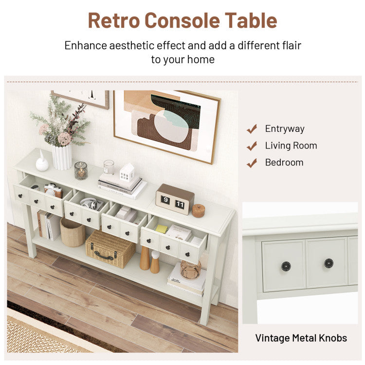 60 Inch Long Sofa Table with 4 Drawers and Open Shelf for Living Room