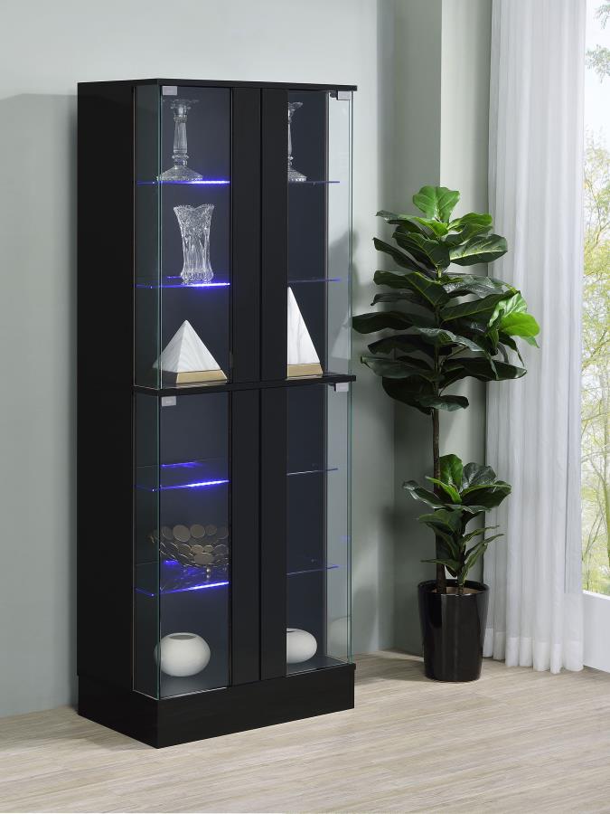 Cabra Display Case Curio Cabinet with Glass Shelves and LED Lighting White/ Black High Gloss