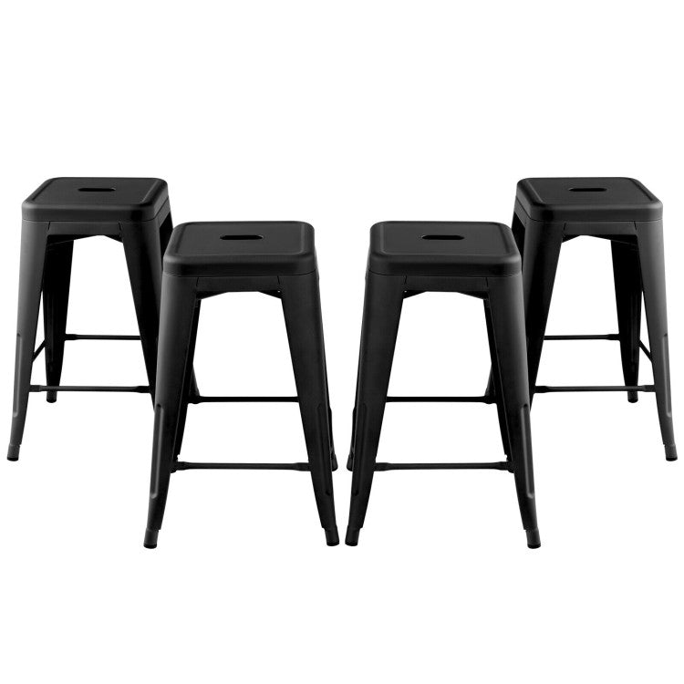 24 Inch Set of 4 Tolix Style Counter Height Barstool Stackable Chair