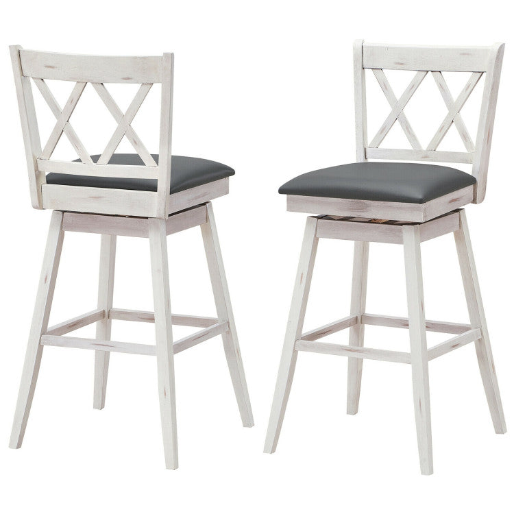 2 Pieces 29 Inch Swivel Counter Height Barstool Set with Rubber Wood Legs