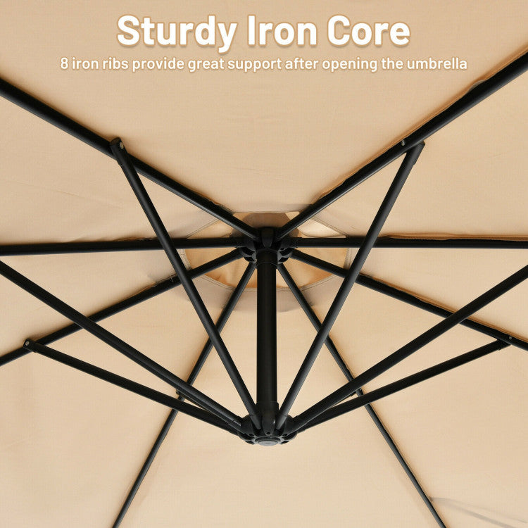 10 Feet Offset Umbrella with 8 Ribs Cantilever and Cross Base