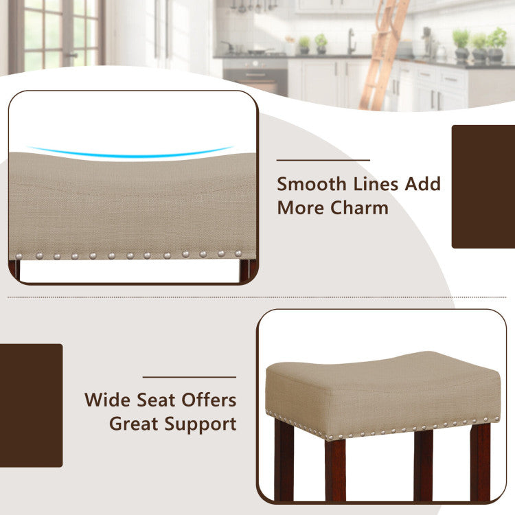 2 Set of 29 Inch Height Upholstered Bar Stool with Solid Rubber Wood Legs and Footrest