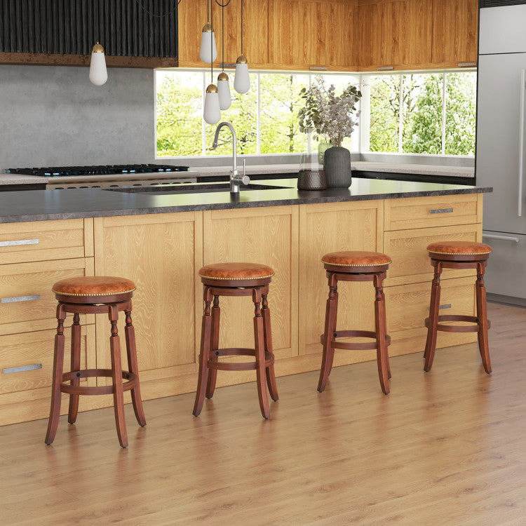24/29 Inch Swivel Bar Stool Set of 2 with Upholstered Seat and Rubber Wood Frame