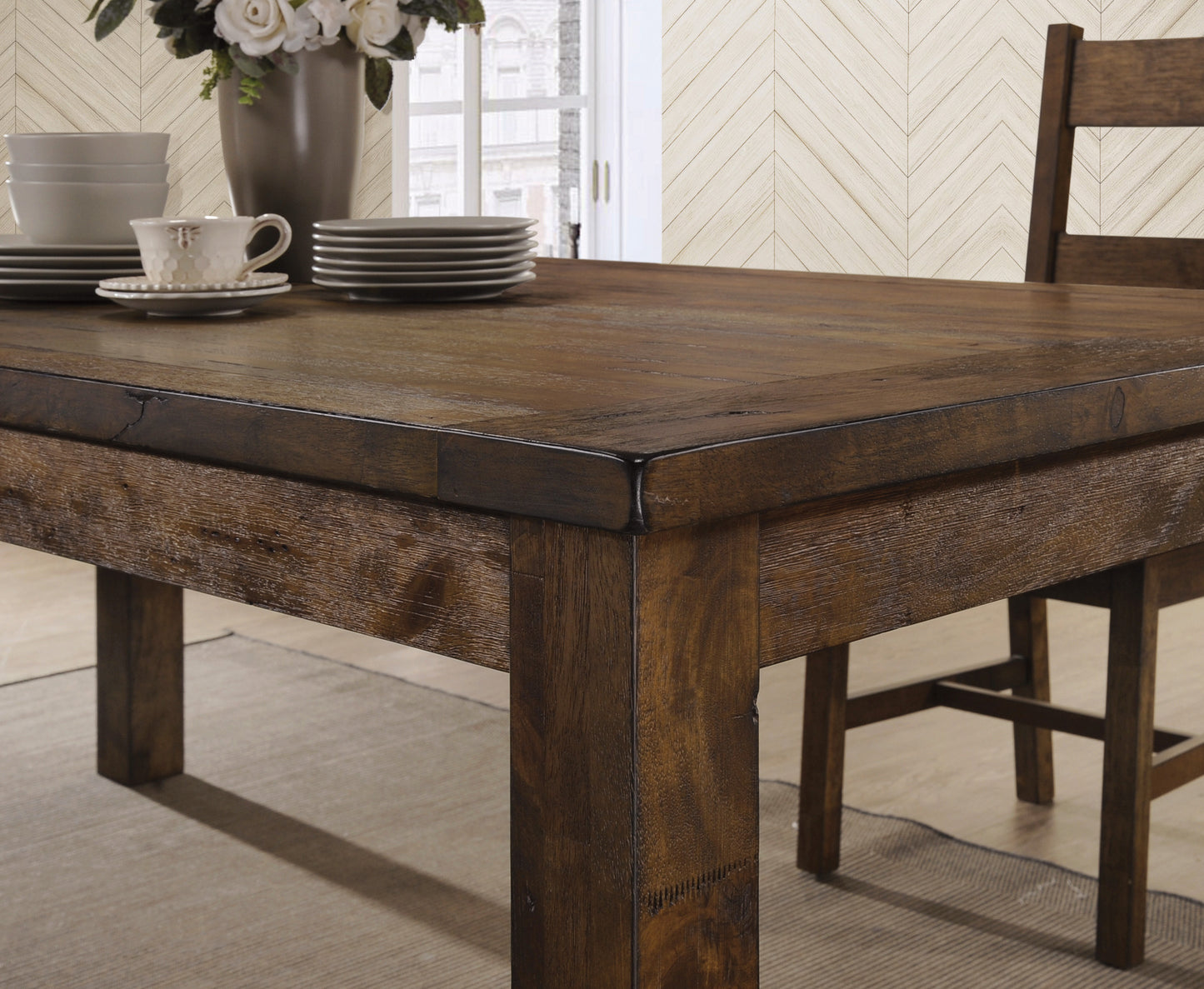 Coleman Rectangular 7 pc Dining Table Set Rustic Golden Brown