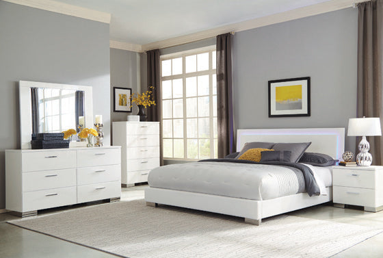 Felicity Queen Panel Bed With LED Lighting Glossy White