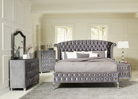Deanna Tufted King Bed Grey