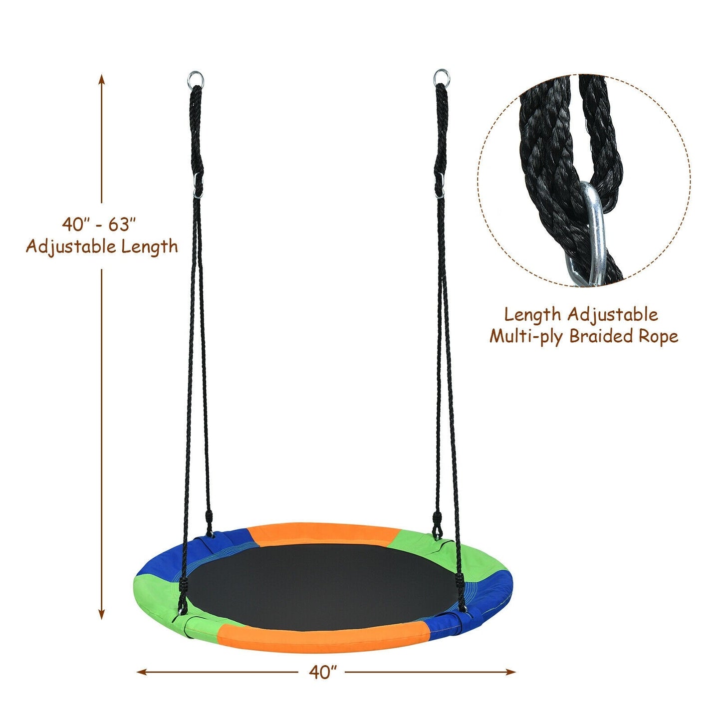 40" Flying Saucer Tree Swing Outdoor Play Set with Adjustable Ropes Gift for Kids