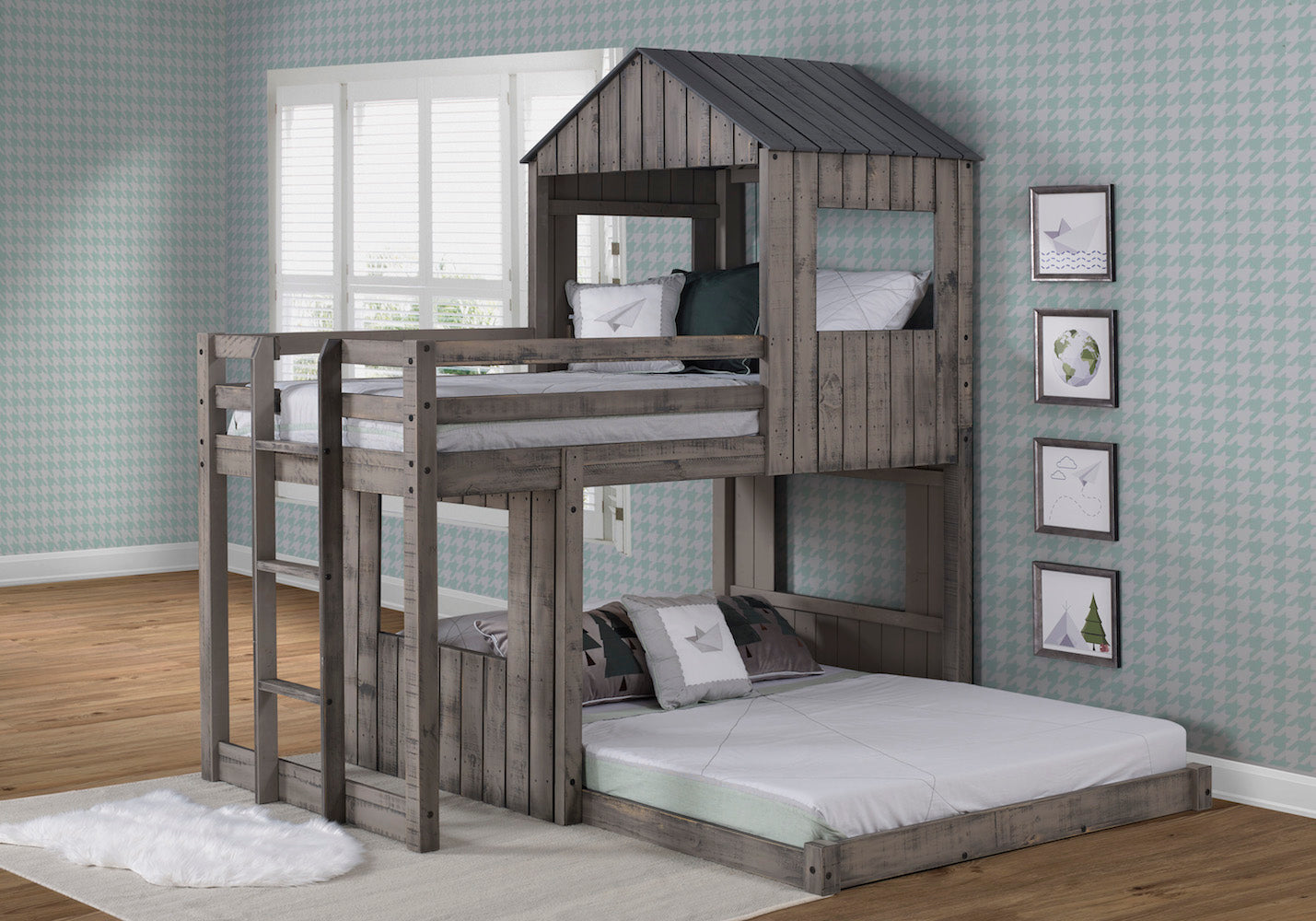 Twin over Full Campsite Loft BUNKBED Rustic Grey