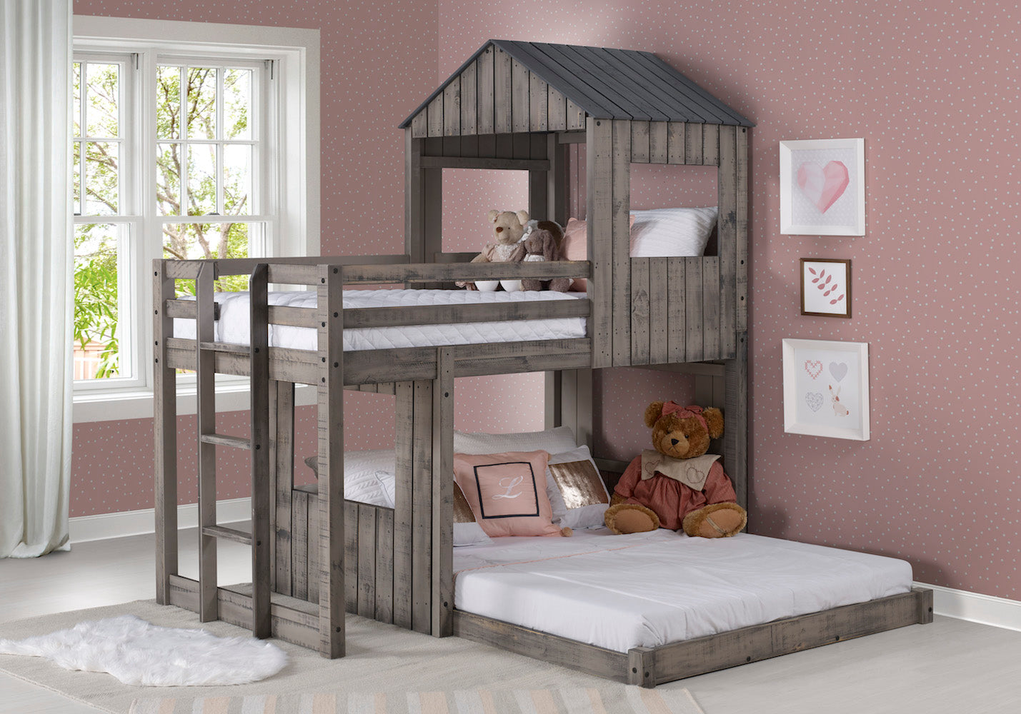 Twin over Full Campsite Loft BUNKBED Rustic Grey