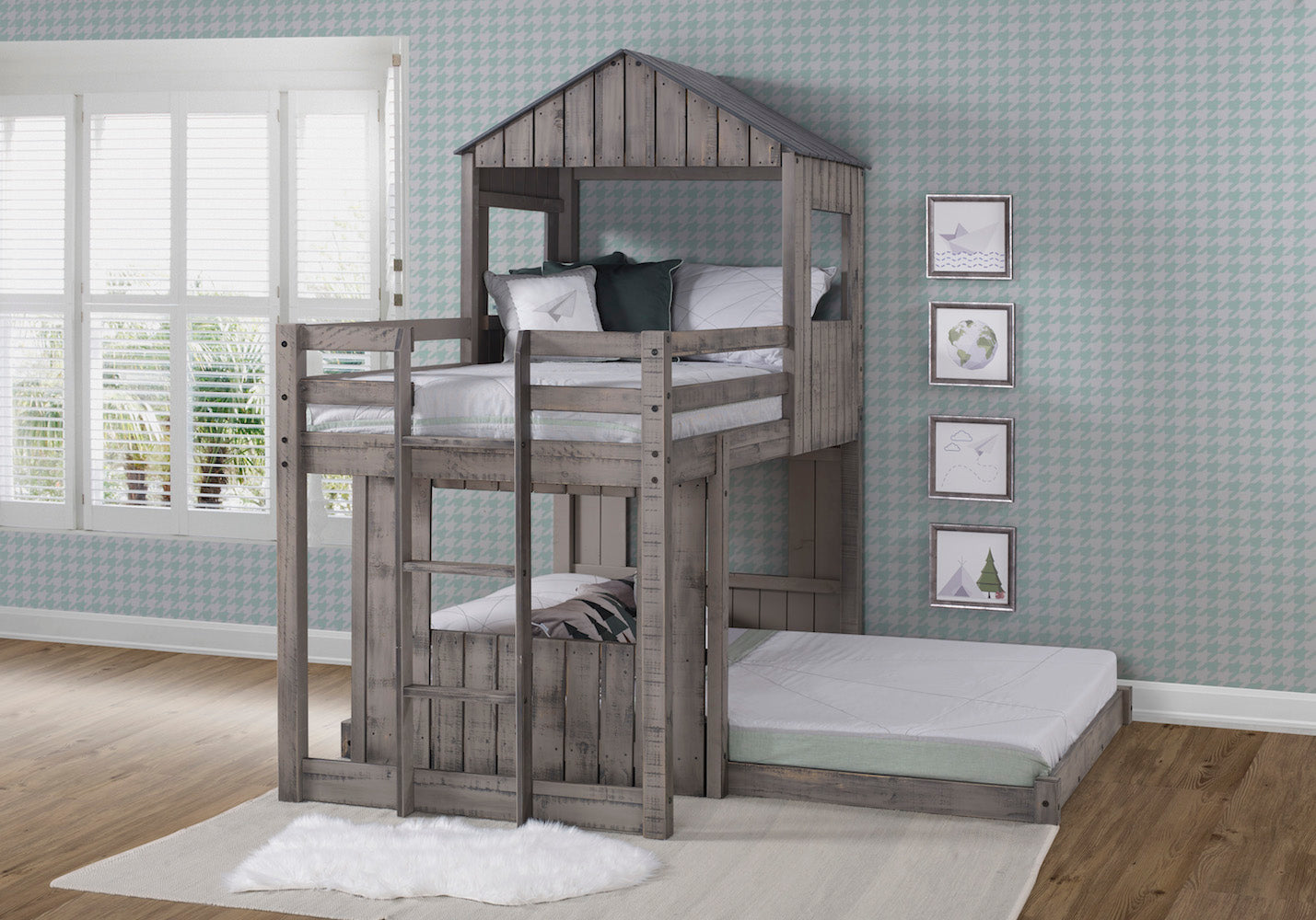 Twin over Full Campsite Loft BUNKBED Rustic Grey