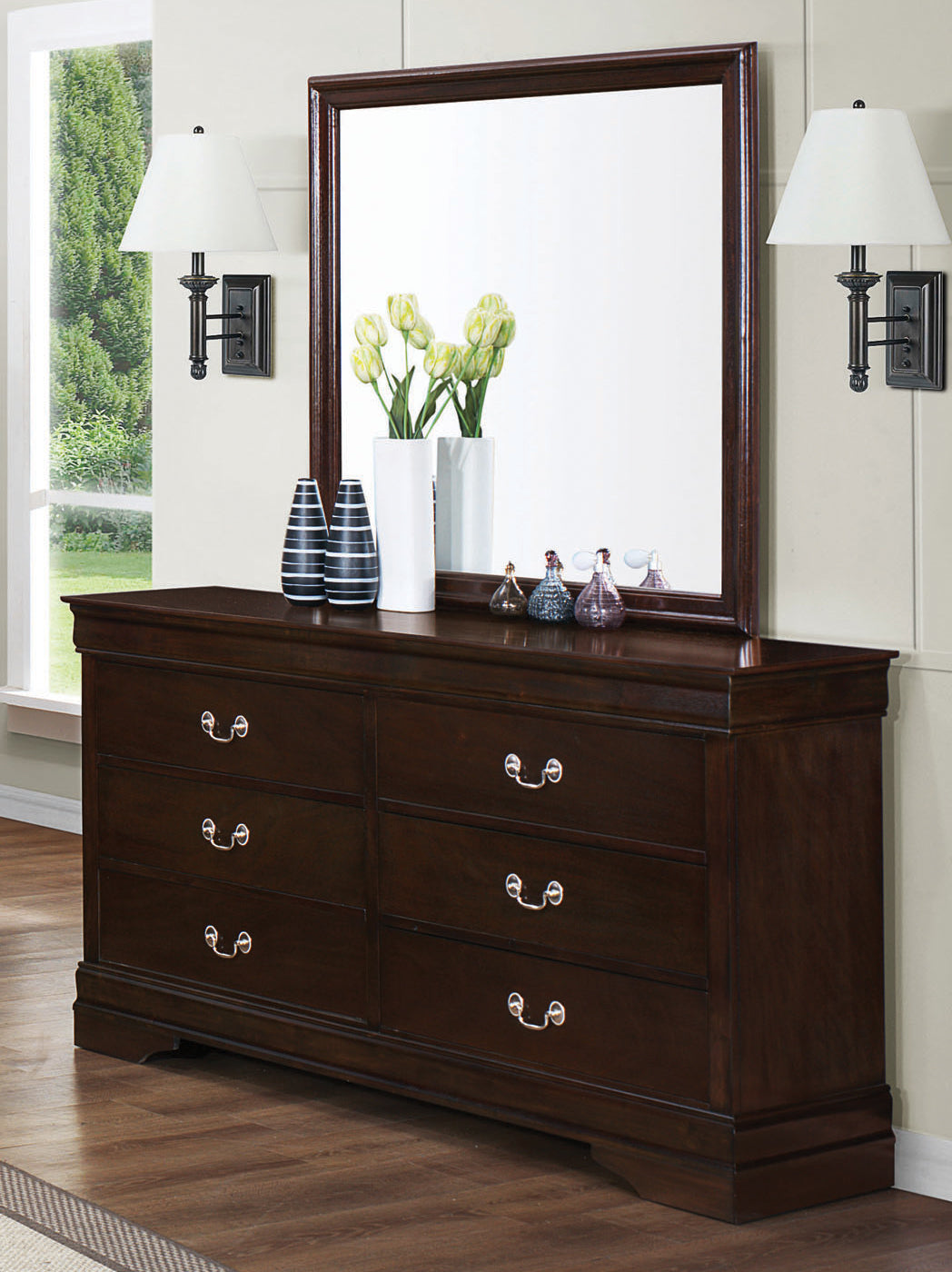 Louis Philippe Cappuccino Twin Sleigh 5-PCS Bedroom Set_4