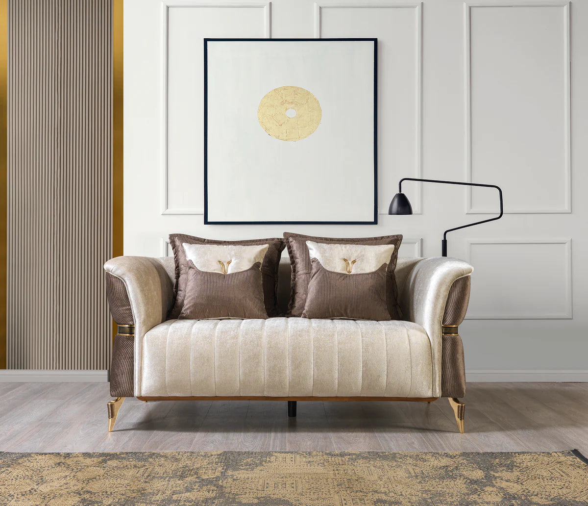 Leina Ivory-Coffee Velvet Set
