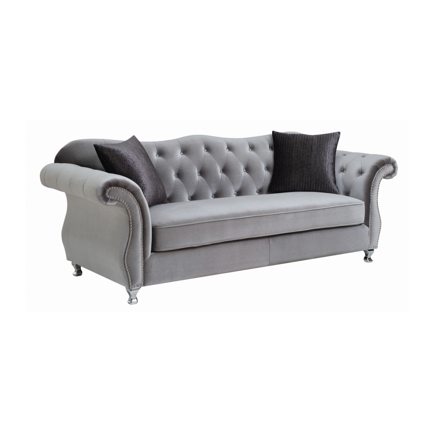 Frostine Button Tufted Sofa Silver