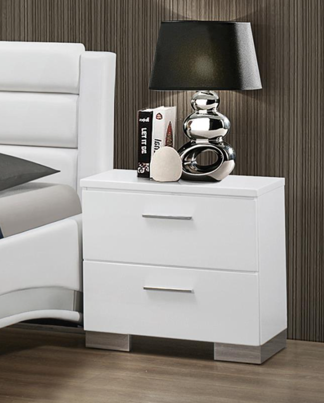 Felicity Panel Bed Set With LED Lighting Glossy White