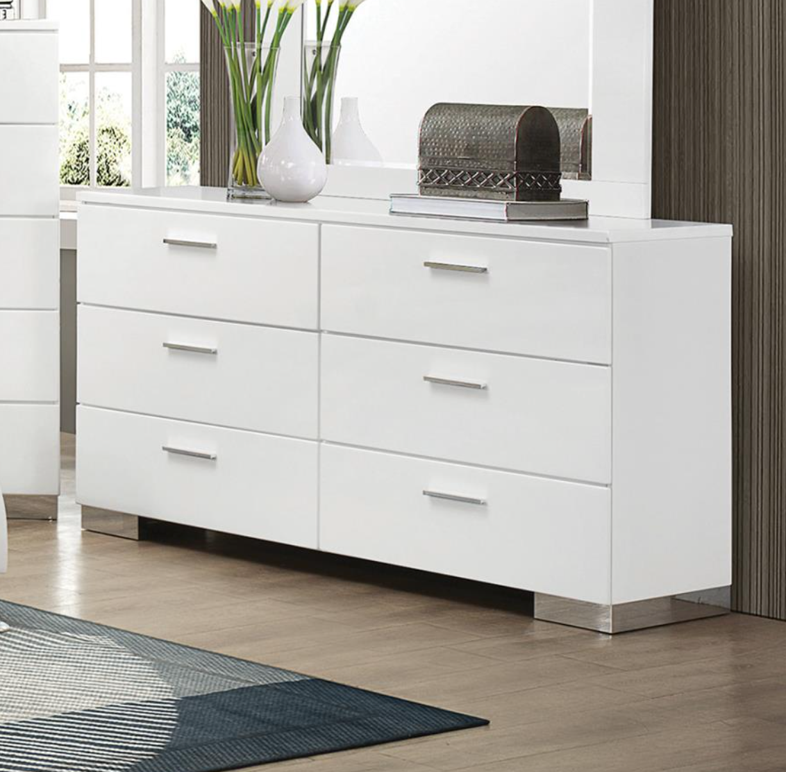 Felicity Panel Bed Set With LED Lighting Glossy White