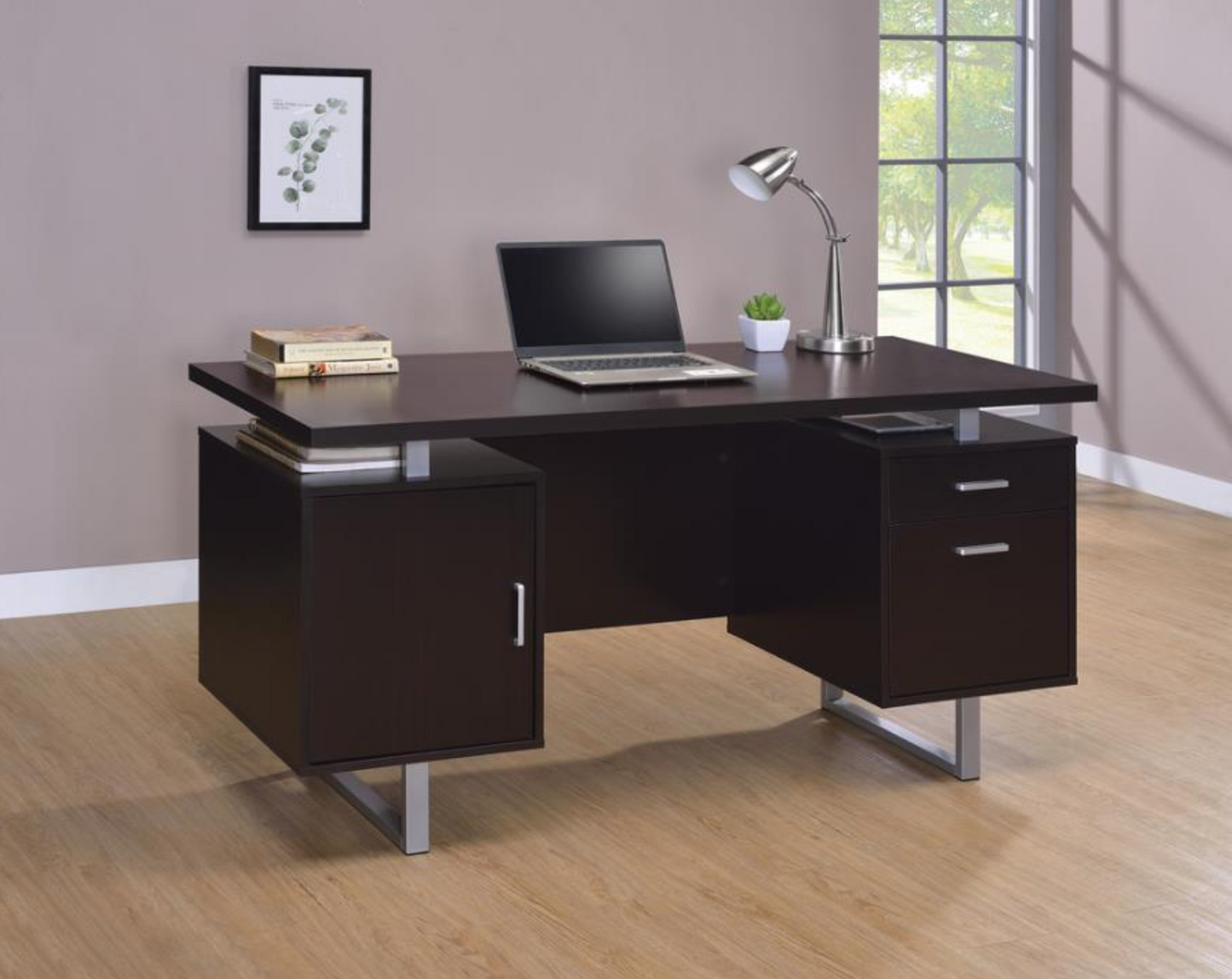Glavan Rectangular Storage Office Desk Cappuccino