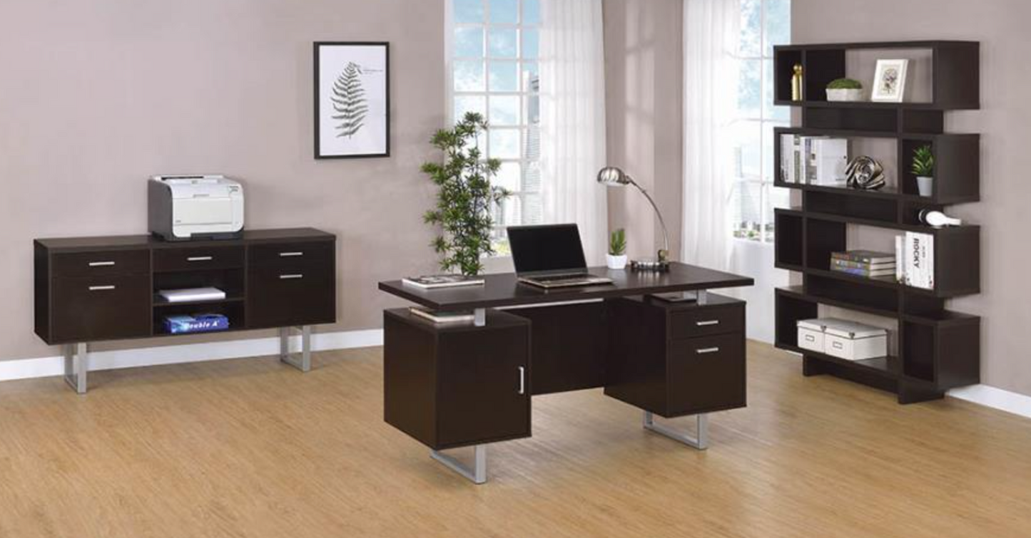 Glavan Rectangular Storage Office Desk Cappuccino