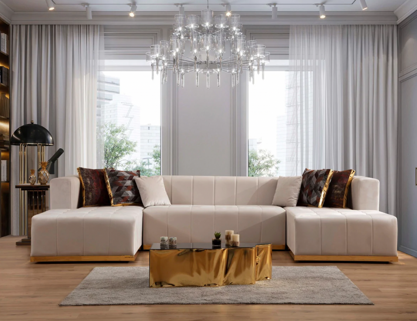 Elisha Velvet Double Chaise Sectional