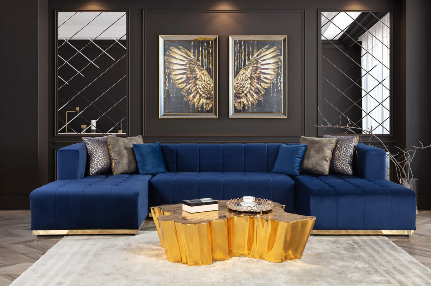 Elisha Velvet Double Chaise Sectional