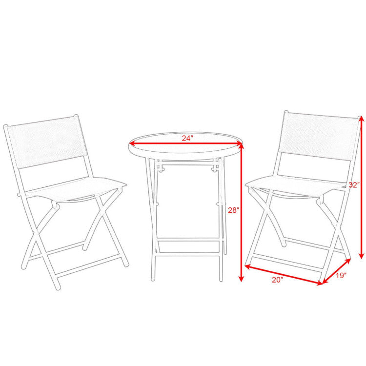 3 Pieces Patio Folding Bistro Set for Balcony or Outdoor Space