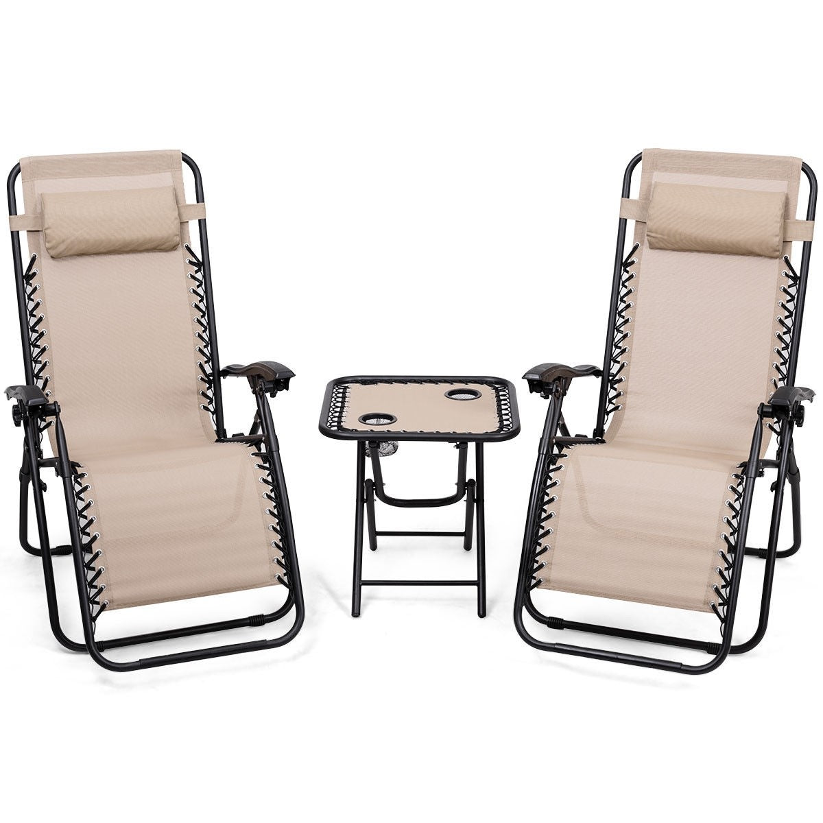 3 Pieces Folding Portable Reclining Lounge Chairs Table Set