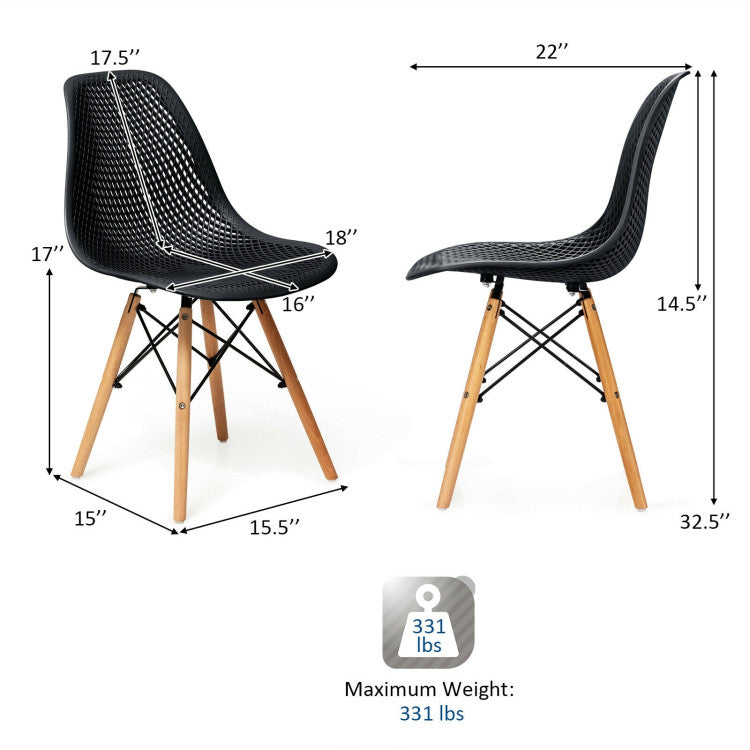 2 Pieces Modern Plastic Hollow Chair Set with Wood Leg