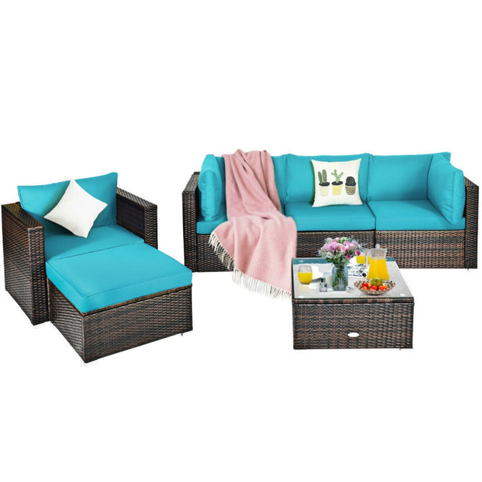 6 Pieces Patio Rattan Furniture Set with Sectional Cushion