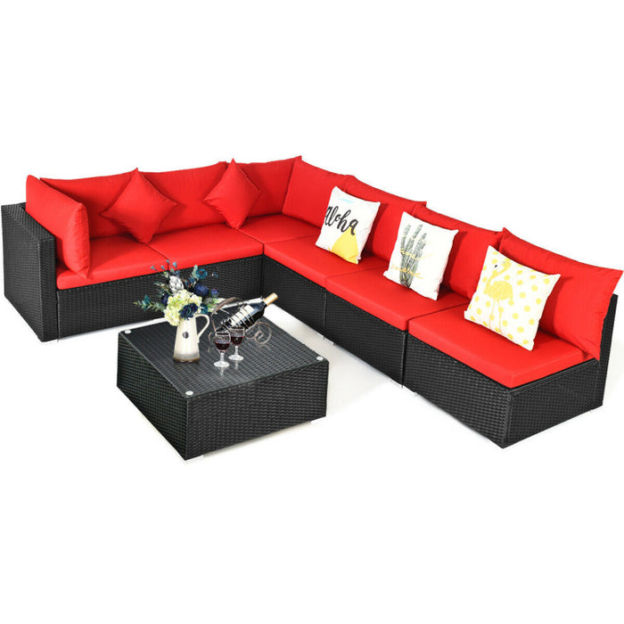 7 Pieces Sectional Wicker Furniture Sofa Set with Tempered Glass Top