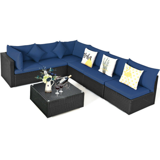 7 Pieces Sectional Wicker Furniture Sofa Set with Tempered Glass Top