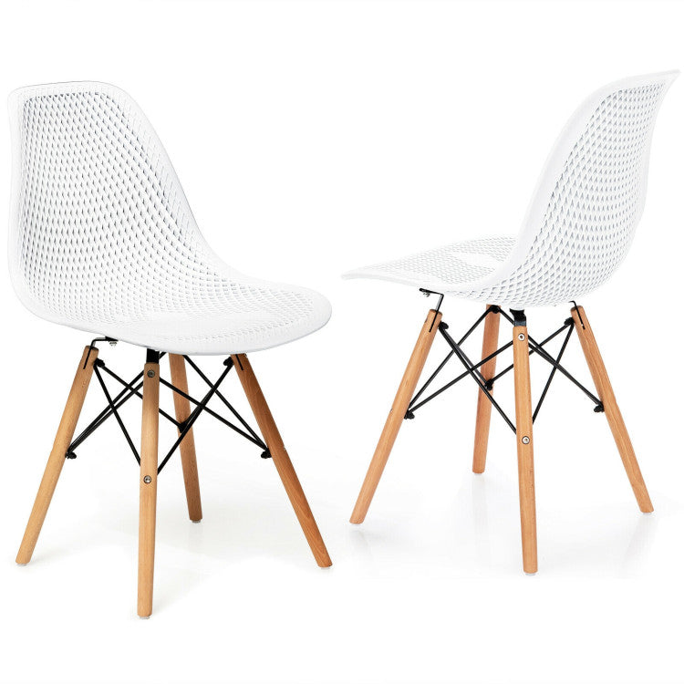 2 Pieces Modern Plastic Hollow Chair Set with Wood Leg