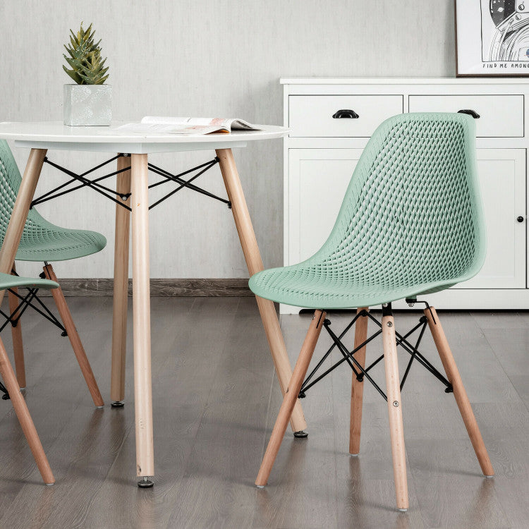 2 Pieces Modern Plastic Hollow Chair Set with Wood Leg