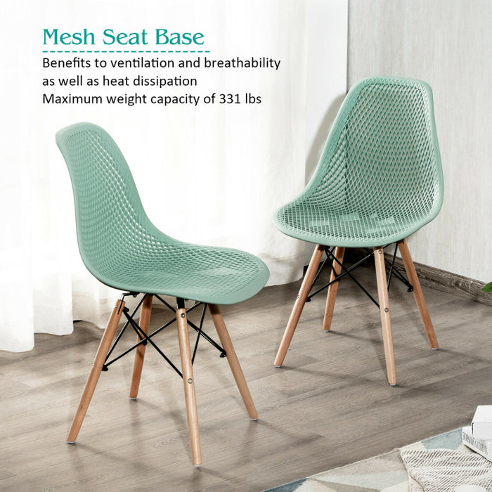 2 Pieces Modern Plastic Hollow Chair Set with Wood Leg