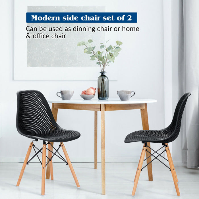 2 Pieces Modern Plastic Hollow Chair Set with Wood Leg