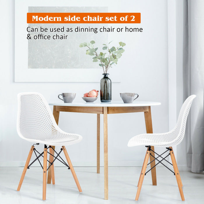 2 Pieces Modern Plastic Hollow Chair Set with Wood Leg