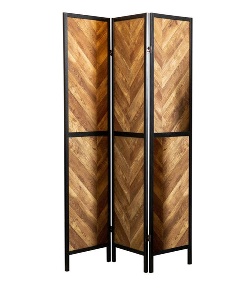 Marlene Herringbone Pattern 3-Panel Screen Rustic Tobacco And Black